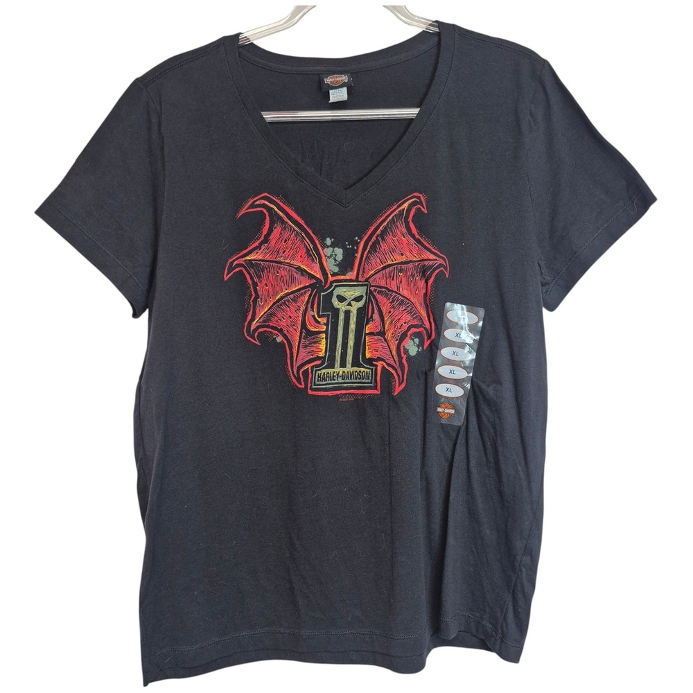 Harley-Davidson Womens V-Neck T-Shirt XL Black Corpus Christi TX Graphic Tee
